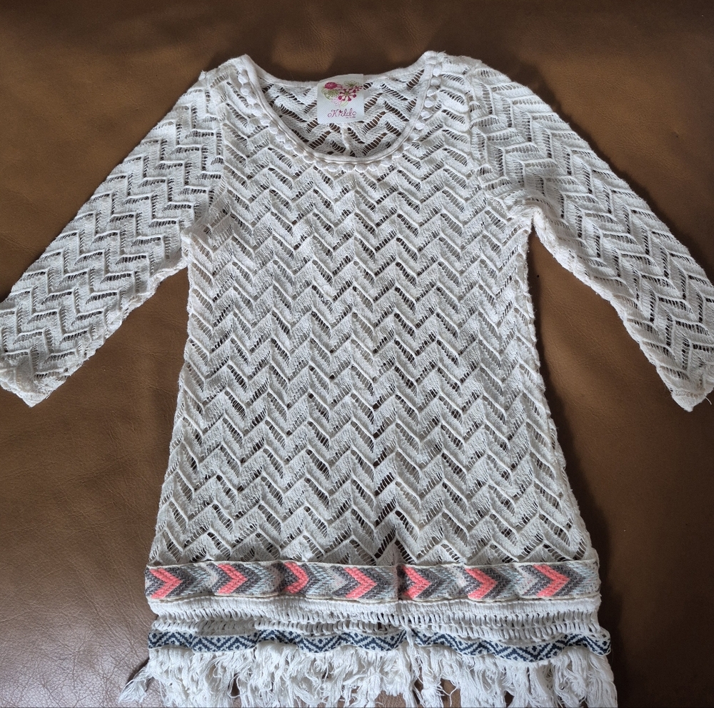 Girls' White and Pink Knit Sweater